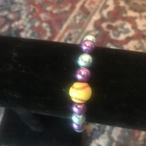 Mardi Gras Softball Bracelet